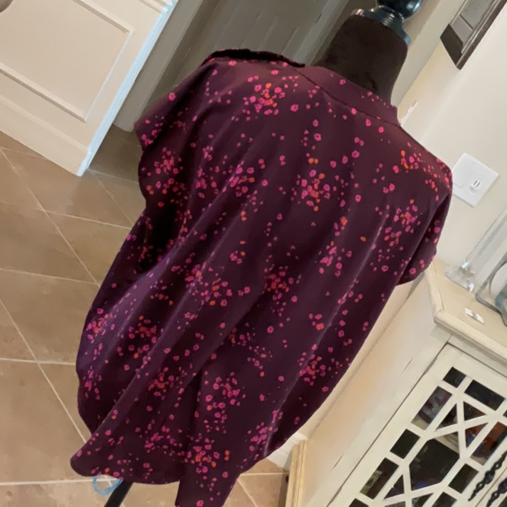 Ann Taylor blouse, wine with pink/orange/black floral design, size XL - Picture 6 of 8